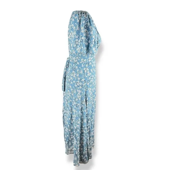 Red Valentino Blue Floral Midi Dress Womens Size Small Peasant Milkmaid Prairie
